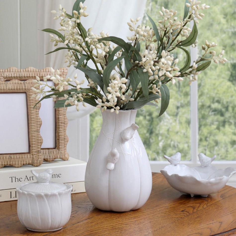 Helena Petal Vase with Two Birds, a decorative vessel for flowers or tabletop styling